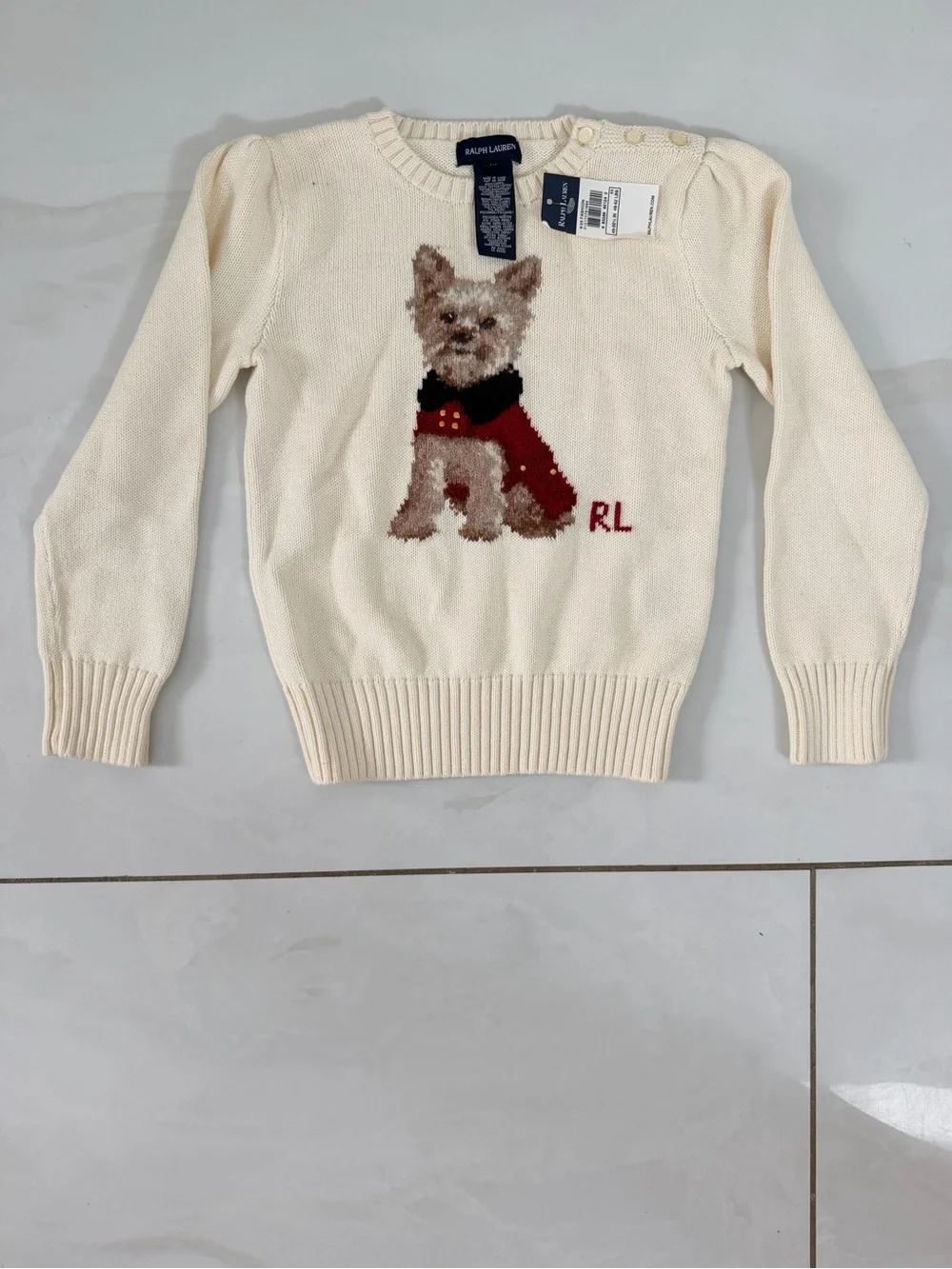 Ralph Lauren Cream Bear Sweater with Red Corduroy Pants